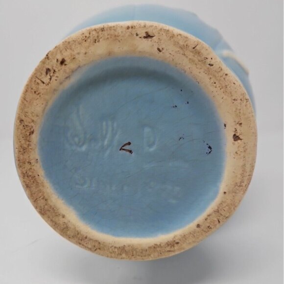 Vintage 1940s Weller Art Pottery Blue White Cameo Flower Vase Large 13" Tall - Picture 6 of 7